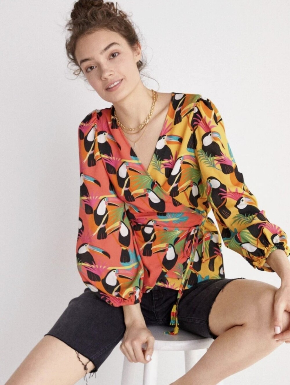 Farm Rio Toucan Wrap Blouse Size S